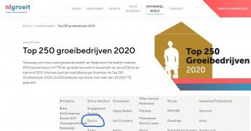 Eonics in top 250 van groeibedrijven 2020