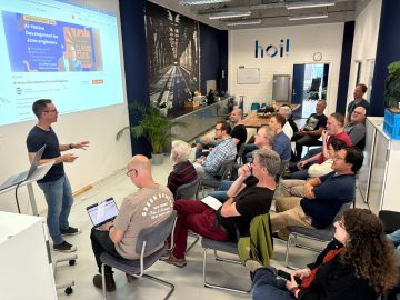Sfeerbeeld: Open Hack Night over AI - Jan Willem Keizer aan het presenteren
